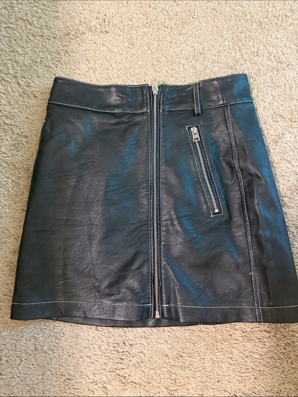 Topshop Black Faux Leather Zip-Front Mini Skirt